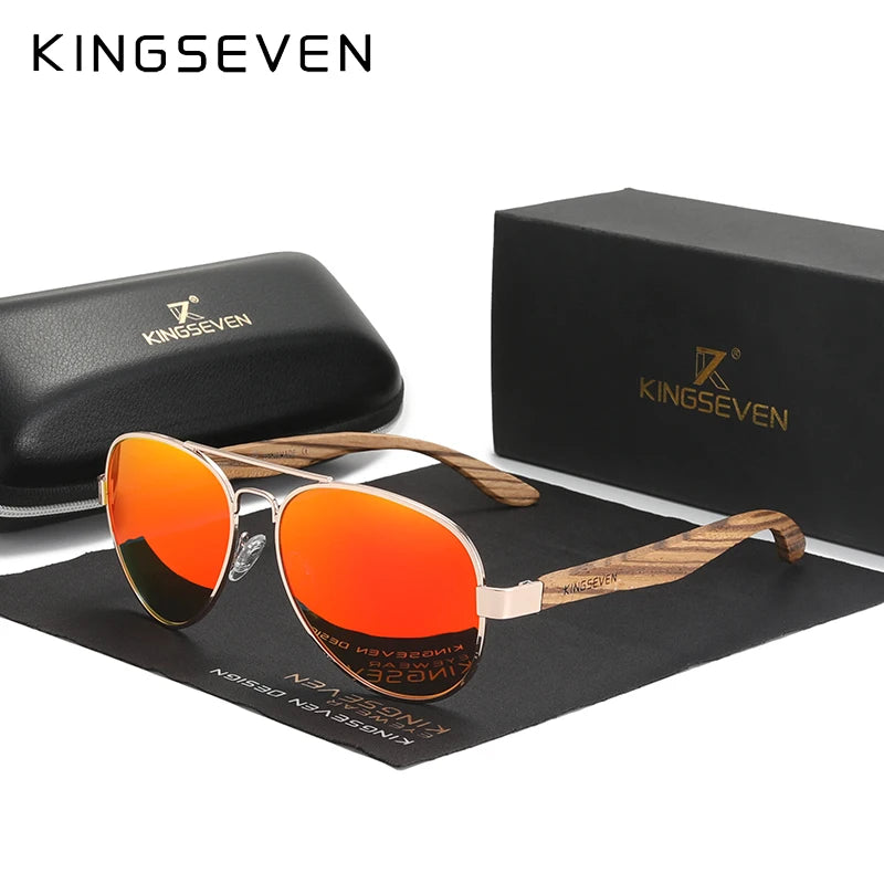 Kingseven 2024 new handmade wood sunglasses polarized men’s glasses uv400 protection mirror eyewear wooden temples