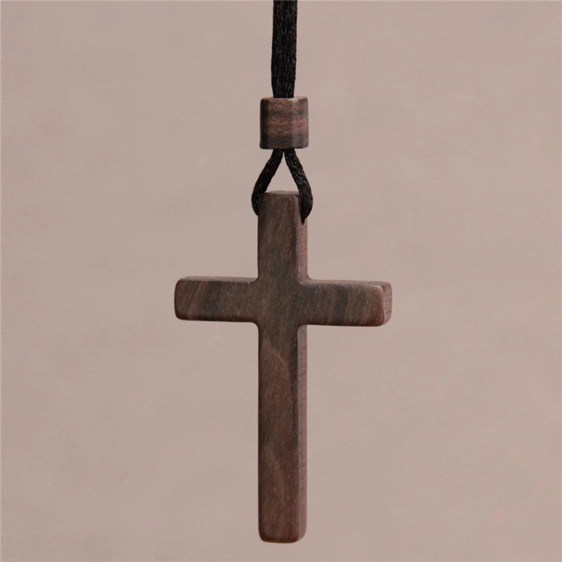 High-grade solid wood cross pendant necklace women men jewelry precious mahogany sandalwood female male gift - 55mm 1