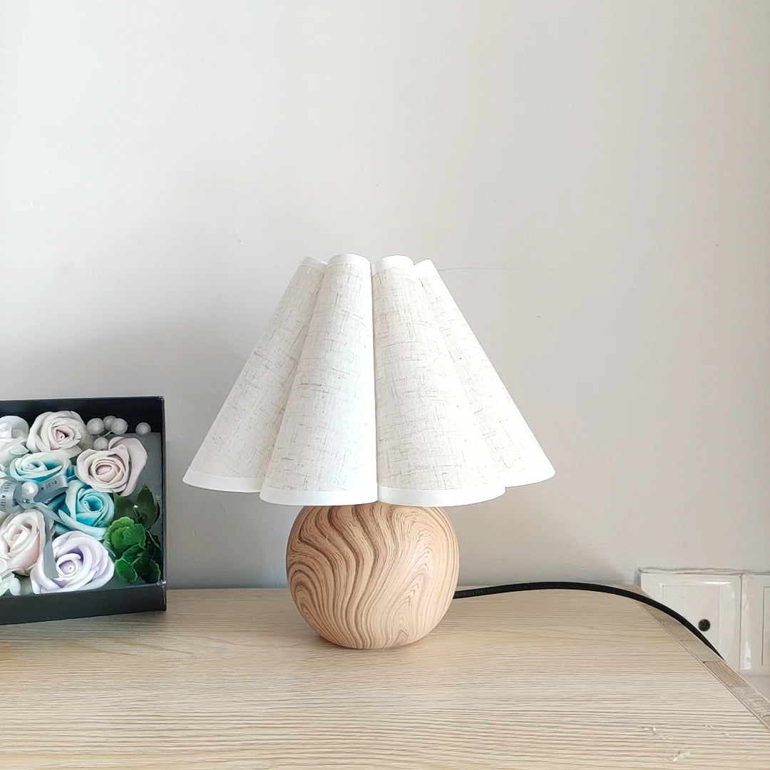 Simple designs wood table lamp with 3 color lamp korean style white linen round bedside desk lamps for home bedrooms