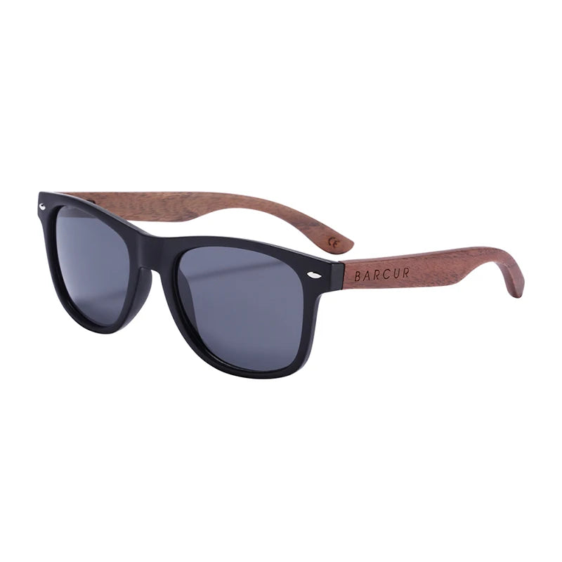 Barcur high quality black walnut sunglasses anti-reflecti men women mirror sun glasses male uv400 wooden sunglass