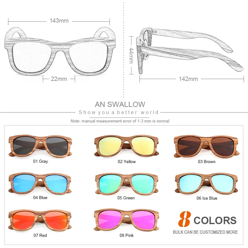 An swallow retro polarized zebra wood sunglasses uv400 luxury brand design men handmade wooden sun glasses women