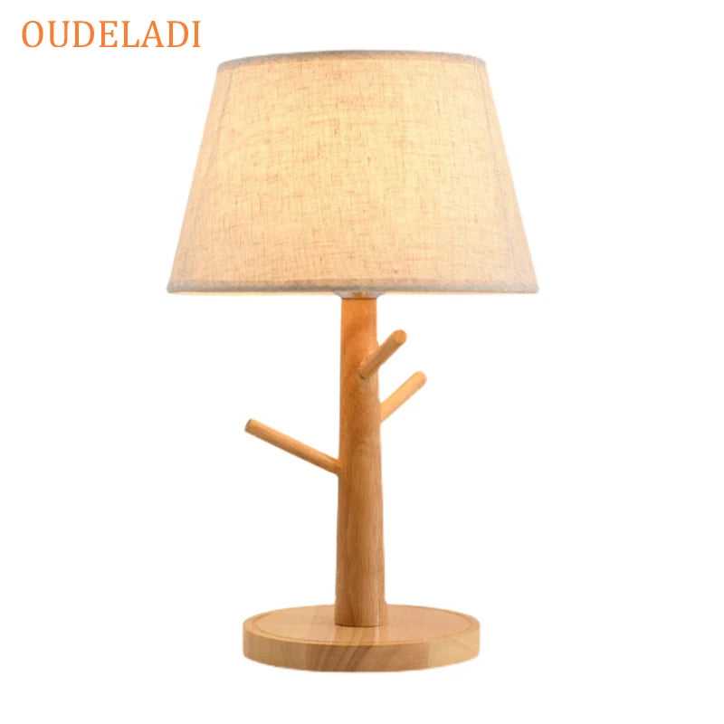 Oudeladi wooden table lamp fabric lampshade bedroom bedside warm romantic home living room bedroom study reading desk