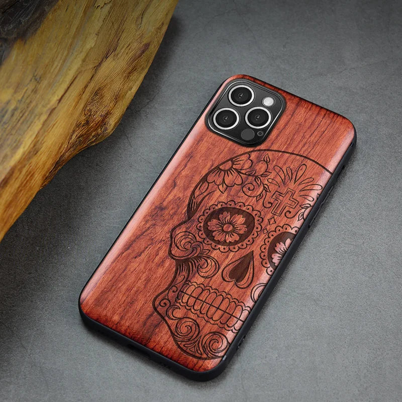 Real wood phone case for iphone 15 pro max shockproof wooden cover 11 12 13 14 xr xs 7 8 plus funda - color 6 / for pro