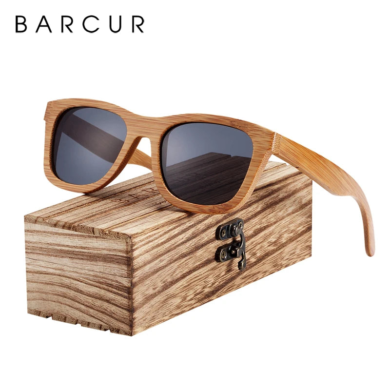 Barcur retro men sun glasses women polarized sunglasses bamboo handmade wood beach wooden oculos de sol