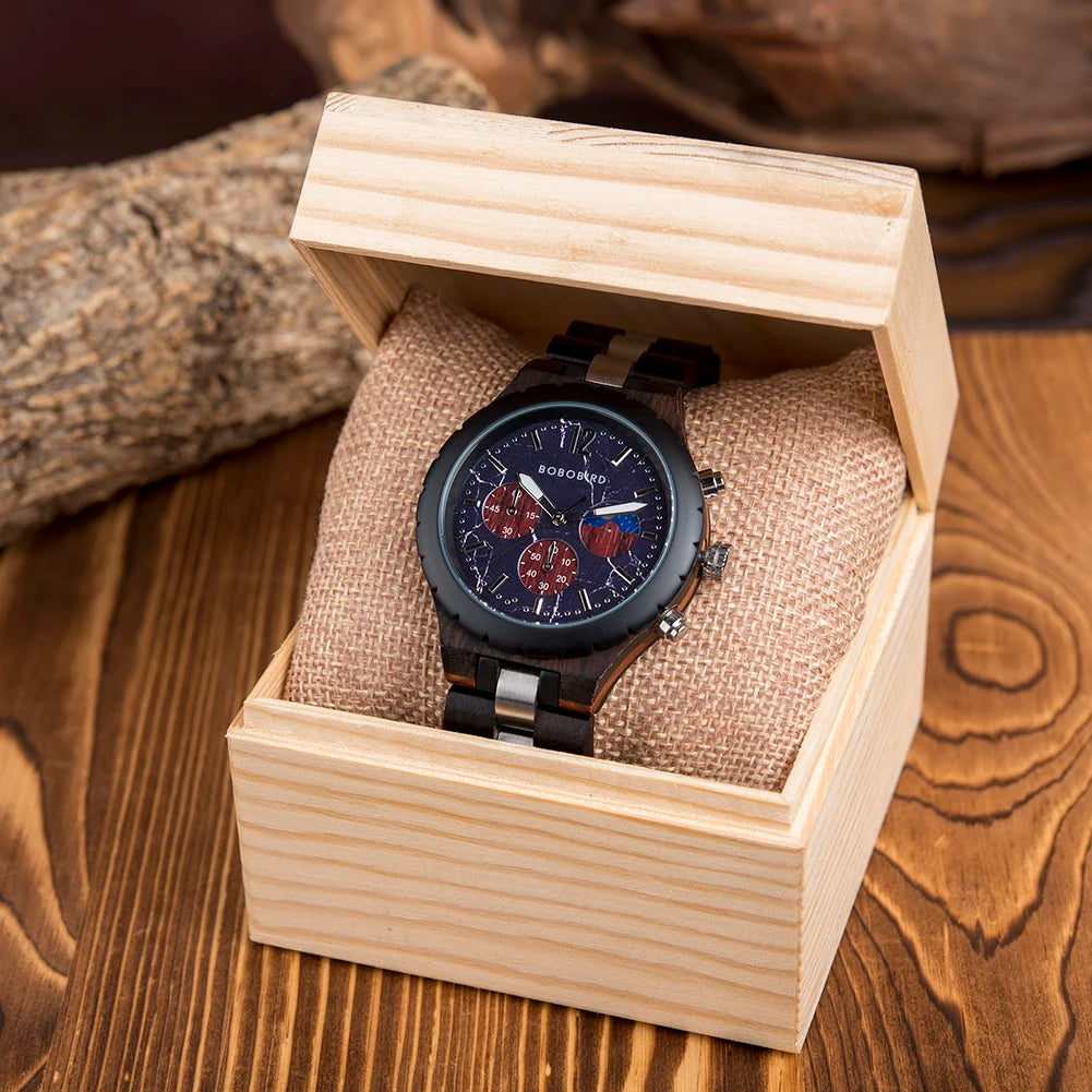 Bobo bird wood watch men luxury stylish watches timepieces chronograph military quartz relogio masculino dropshipping