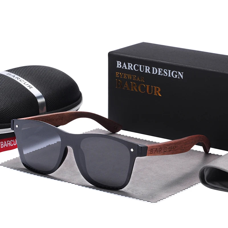 Barcur wood sunglasses natural black walnut sun glasses for men eyewear women polarized uv400 oculos de sol masculino