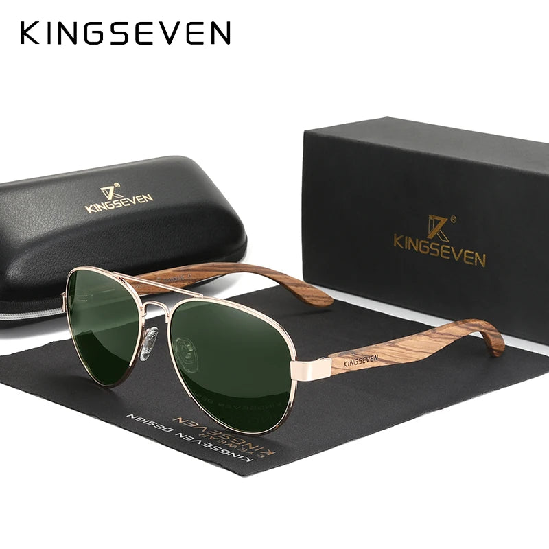Kingseven 2024 new handmade wood sunglasses polarized men’s glasses uv400 protection mirror eyewear wooden temples