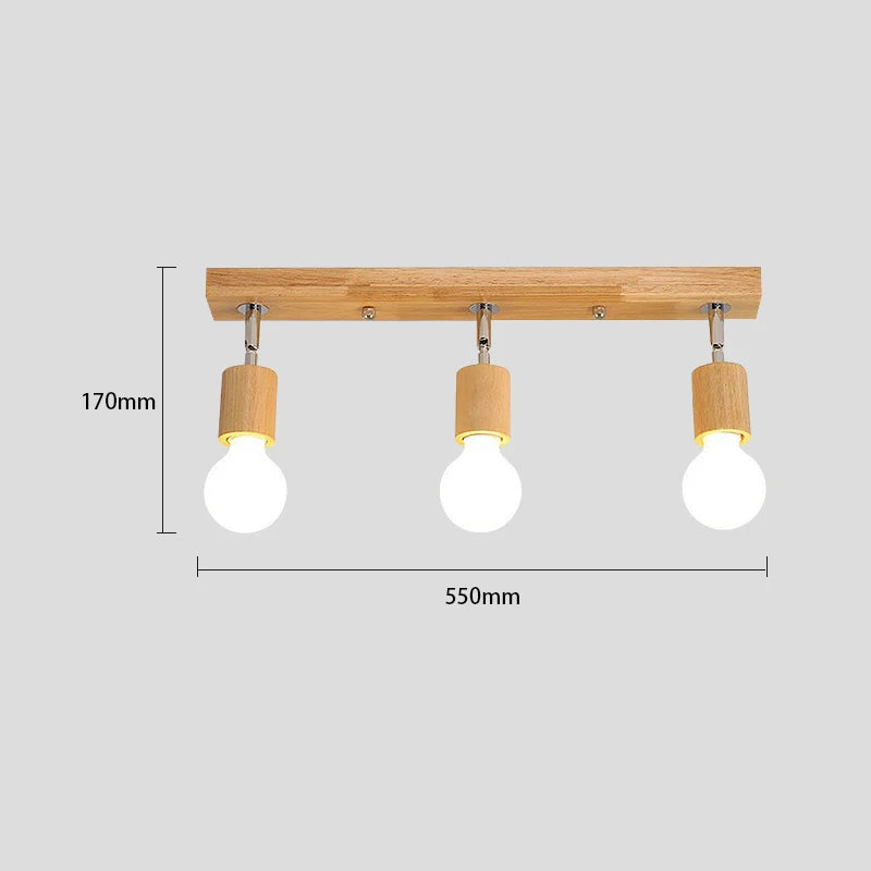 Nordic wooden ceiling light rotatable adjustable single three heads lighting living room clothing store led spotlight
