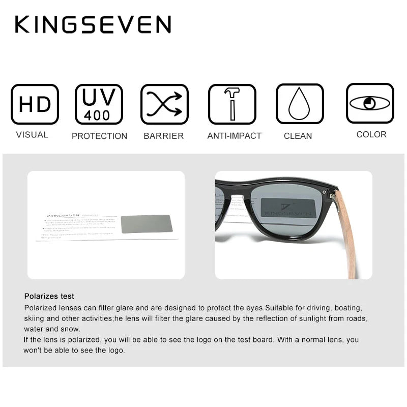 Kingseven exclusive design vintage men’s glasses walnut wooden sunglasses uv400 protection fashion square sun glasses