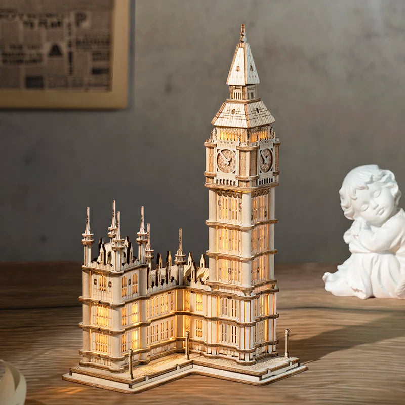 Robotime 3d wooden puzzle game big ben tower bridge pagoda building model toys for children kids birthday gift