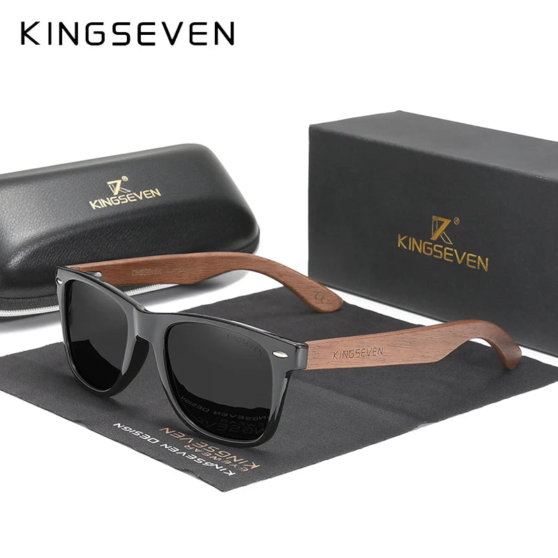 Kingseven new black walnut sunglasses wood polarized men’s glasses handmade uv400 protection eyewear retro wooden box