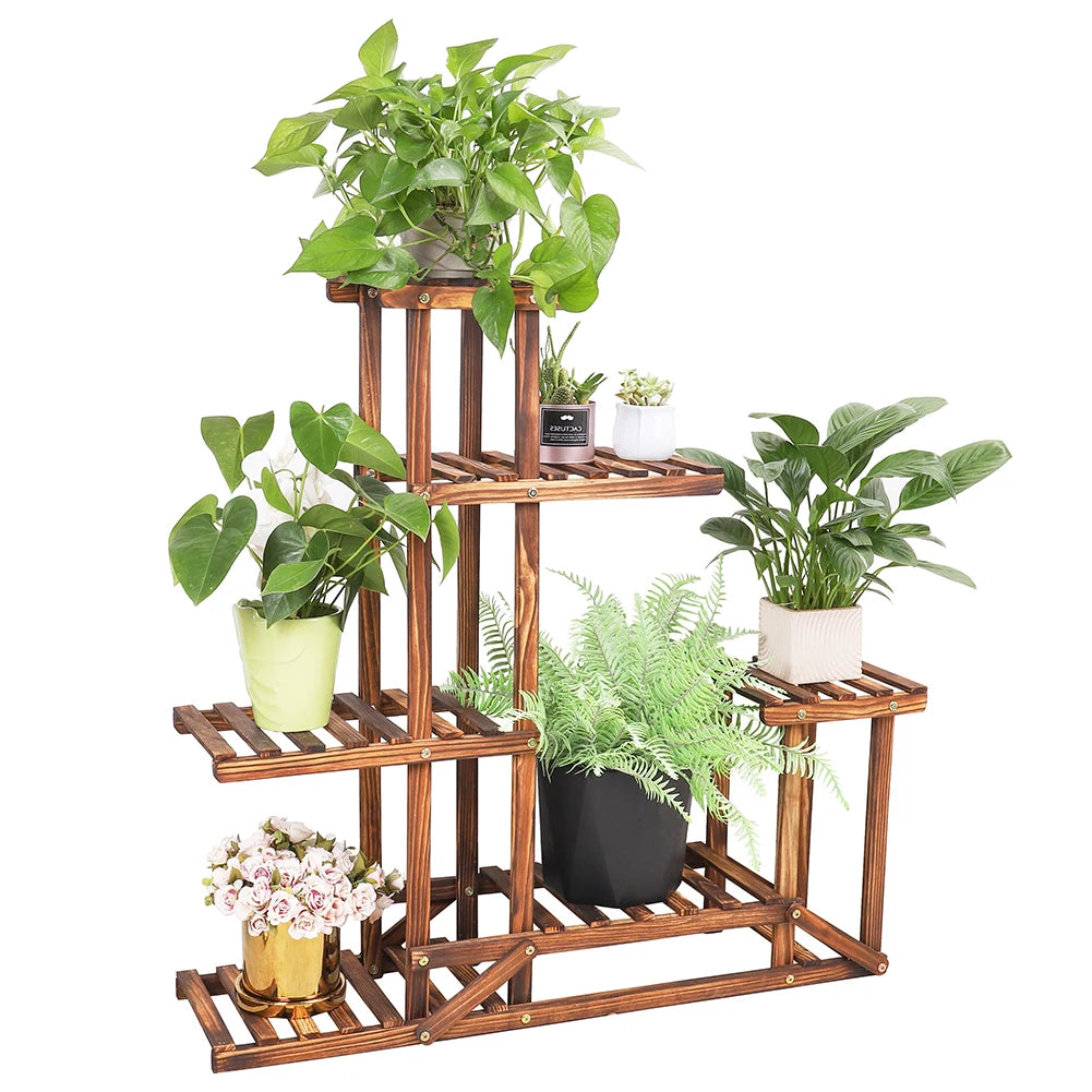 6 tiered wood plant flower stand shelf planter pots shelves rack holder display for multiple plants indoor outdoor