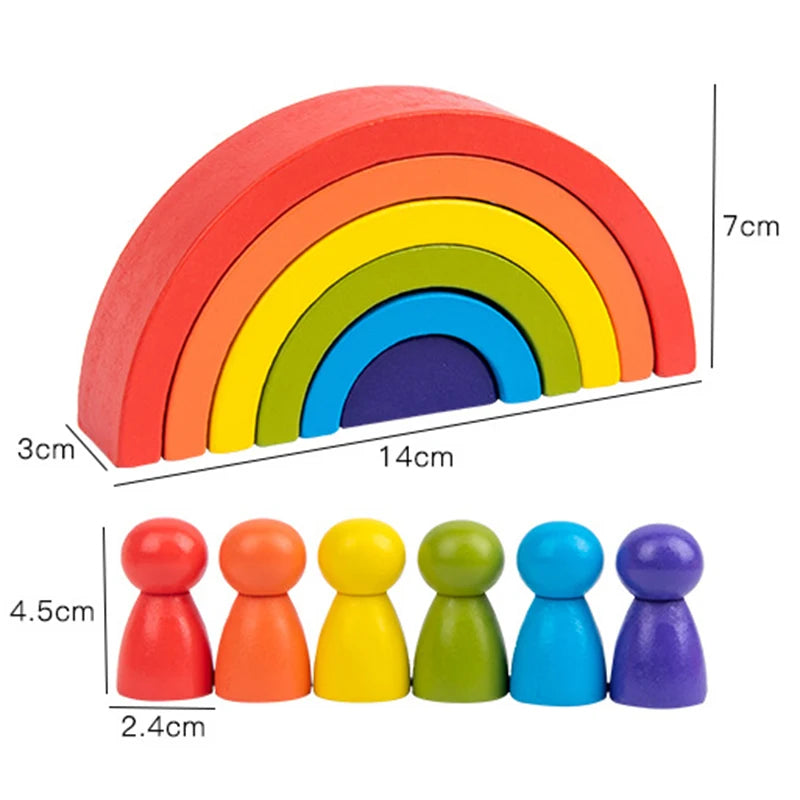 Wooden rainbow arched building blocks montessori educational toys stacking balance sorting game early education