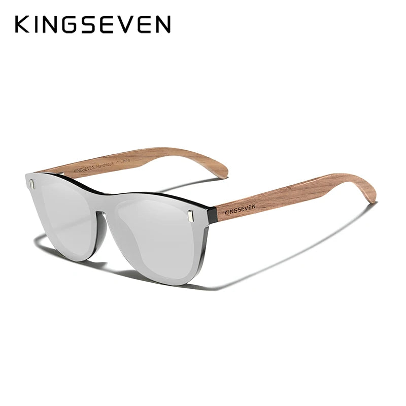 Kingseven handmade black walnut sunglasses wood polarized men women uv400 protection original accessories - silver