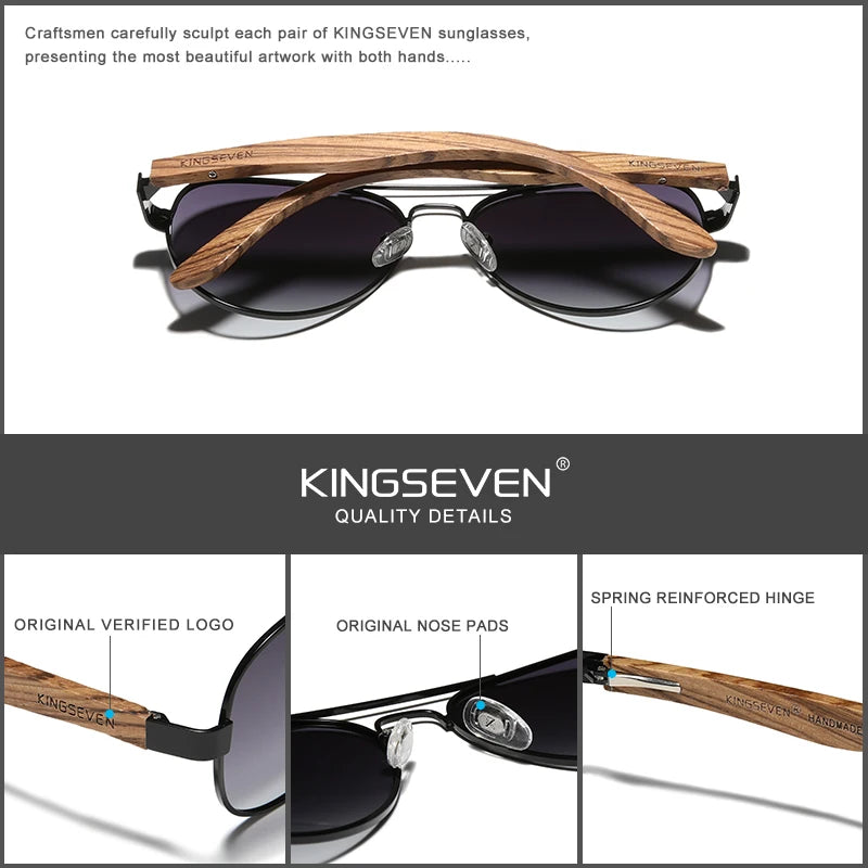 Kingseven 2024 new handmade wood sunglasses polarized men’s glasses uv400 protection mirror eyewear wooden temples