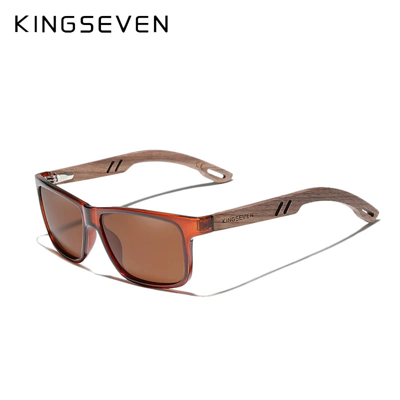 Kingseven brand tr90 natural walnut wooden sunglasses for men polarized uv400 lens retro women glasses reinforced hinge