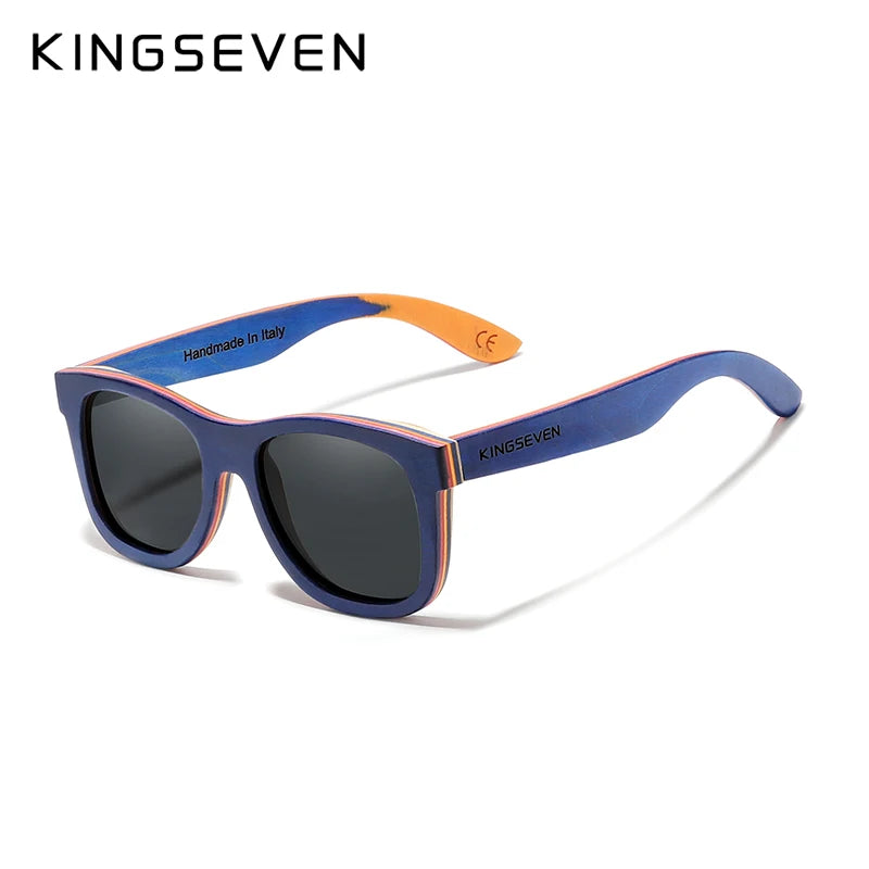 Kingseven brand handmade natural wooden gradient lens polarized sunglasses for men women uv400 big full wood frame male