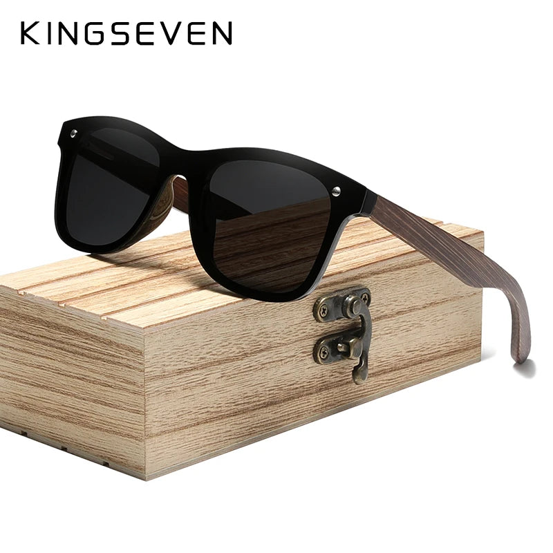 Kingseven fashion natural wooden polarized handmade sunglasses for men/women hd uv400 mirror lens rimless eyewear