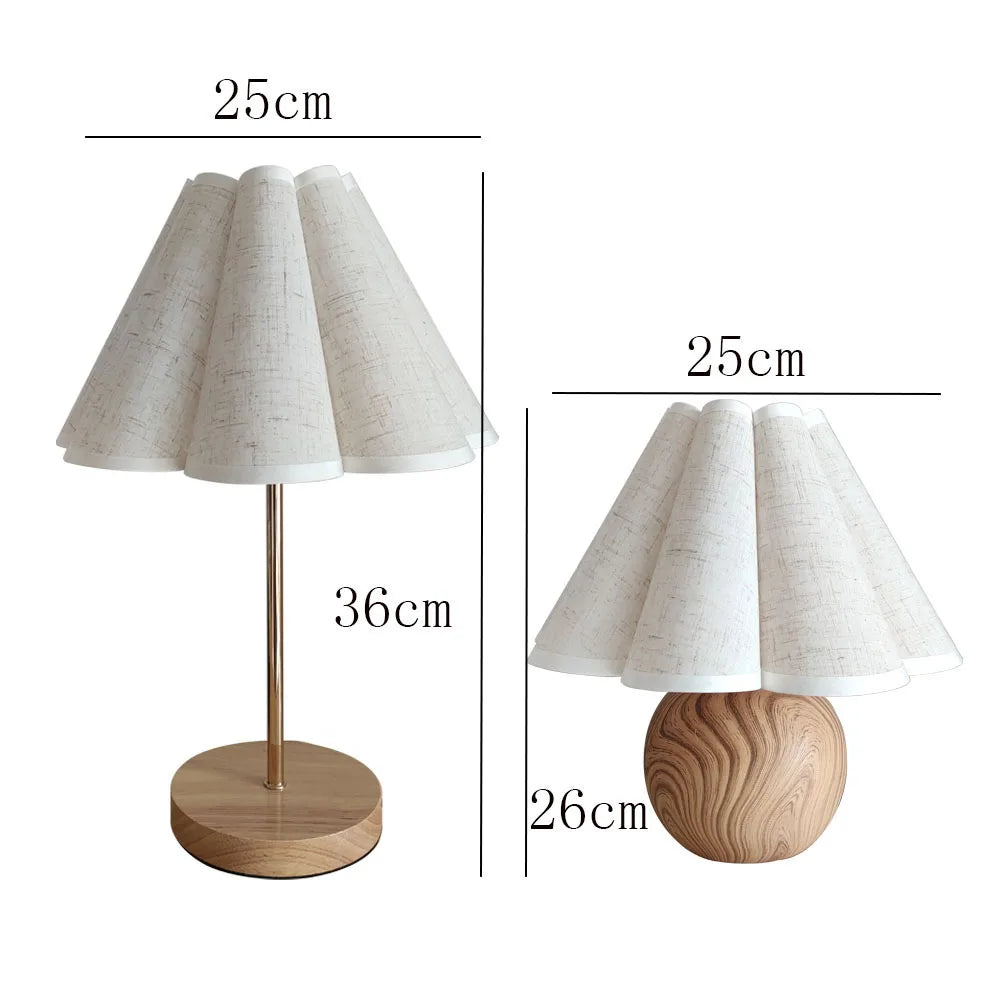 Simple designs wood table lamp with 3 color lamp korean style white linen round bedside desk lamps for home bedrooms