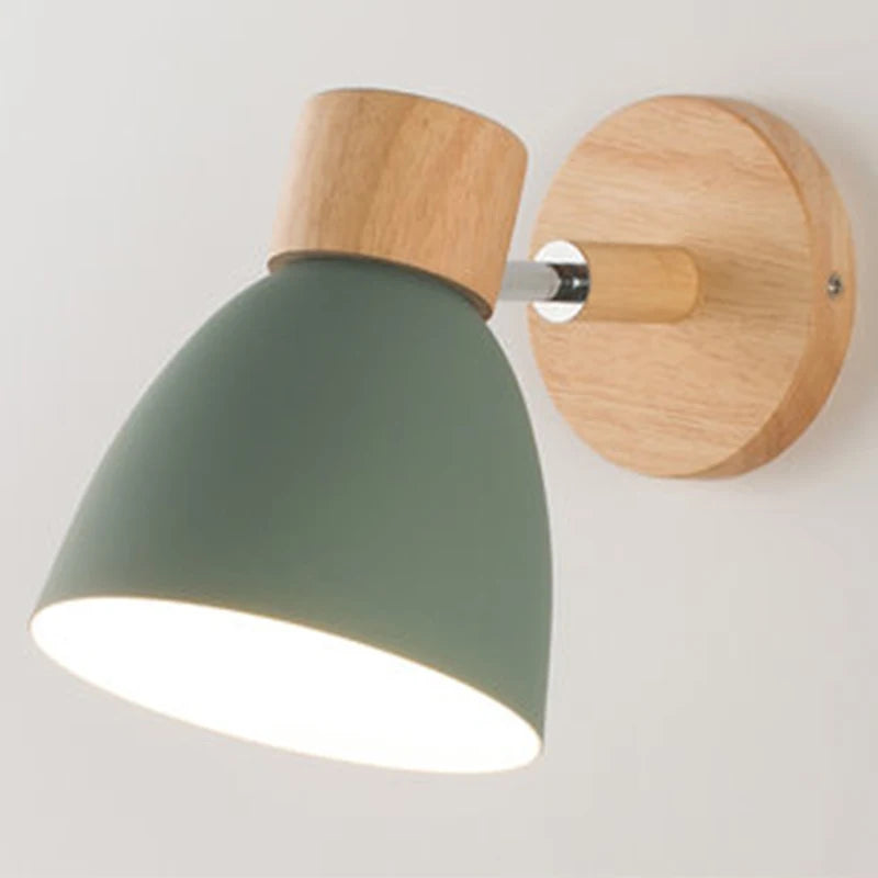 Wooden nordic wall lamp with switch modern sconce for bedroom living room home lighting macaroon 6 color steering head
