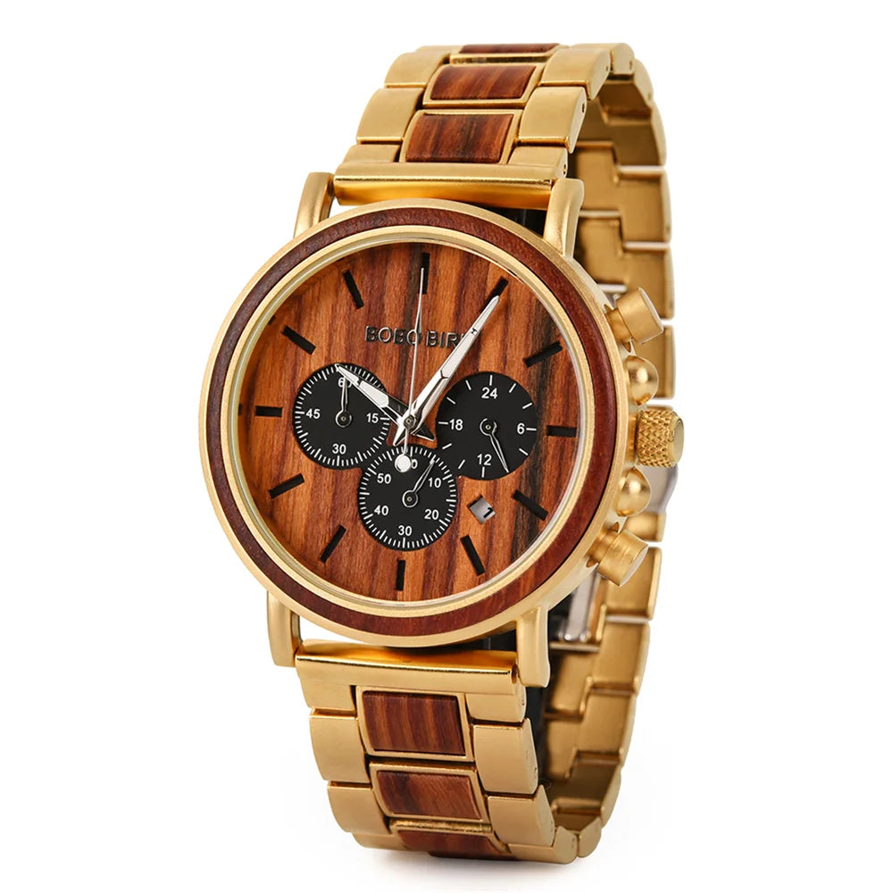 Bobo bird wood men watch relogio masculino top brand luxury stylish chronograph military watches timepieces in wooden