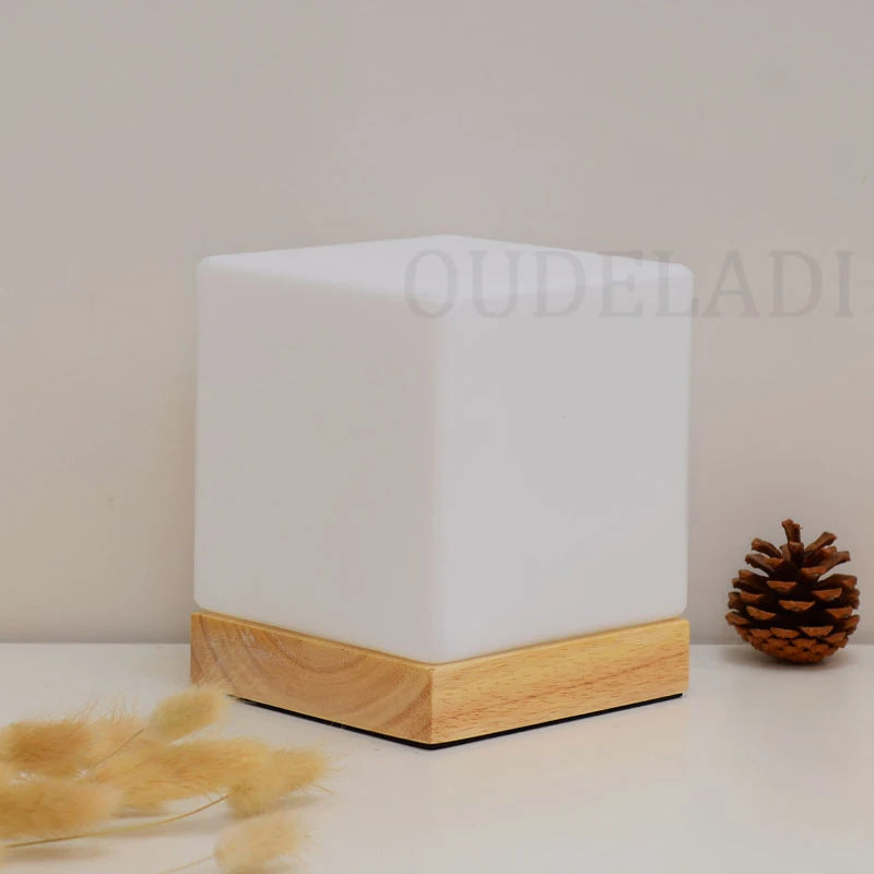 Oudeladi bedside table lamp solid wood glass night light simplicity warm e27 bedroom living room study desk