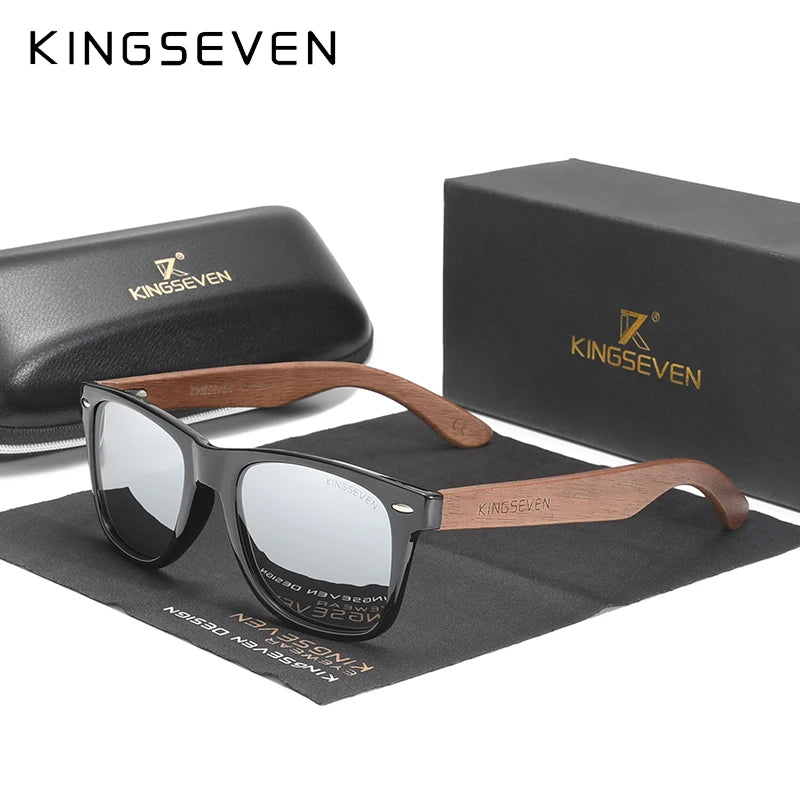 Kingseven new black walnut sunglasses wood polarized men’s glasses handmade uv400 protection eyewear retro wooden box