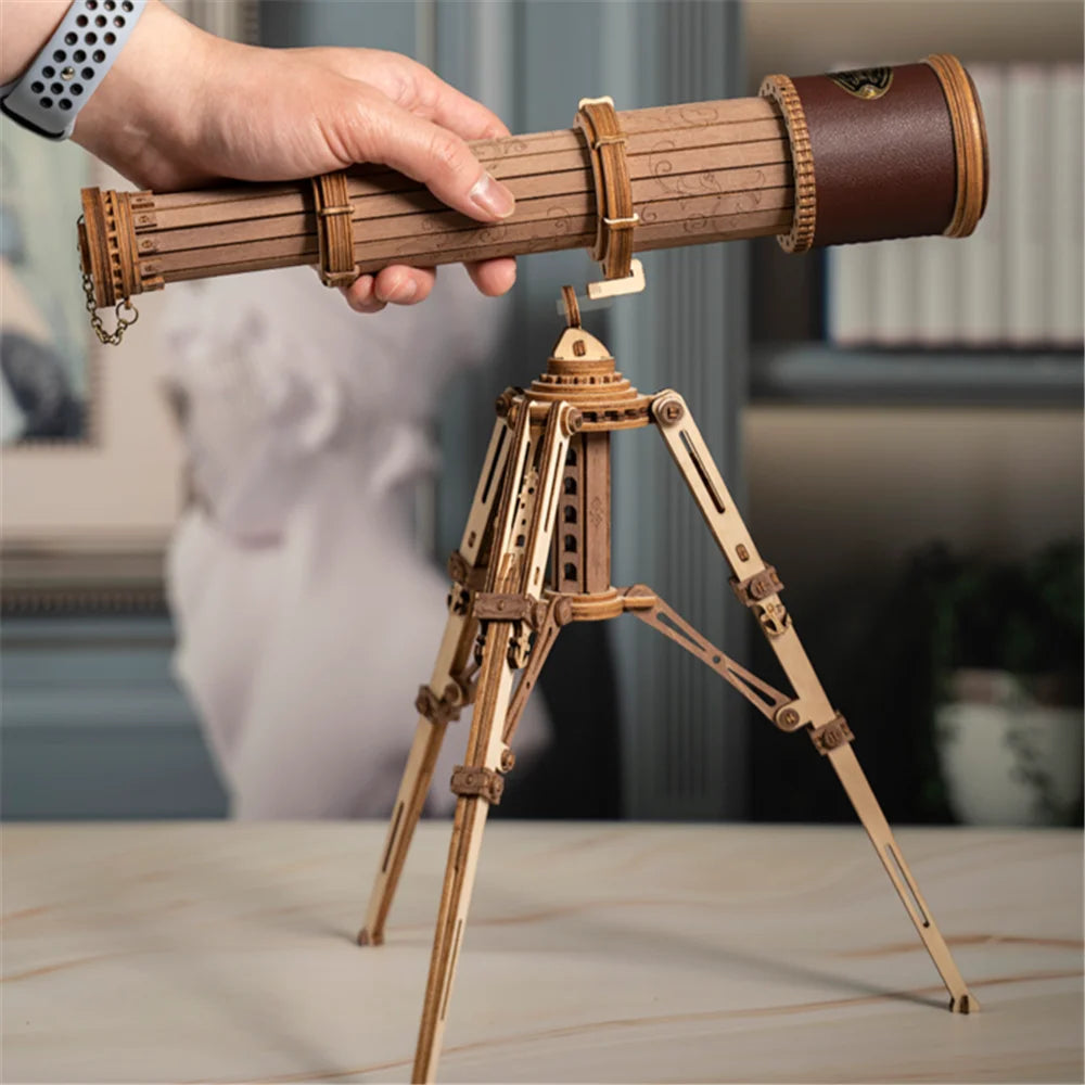 Robotime rokr 1:1 diy 314pcs telescopic monocular telescope wooden model building kits assembly toy gift for children