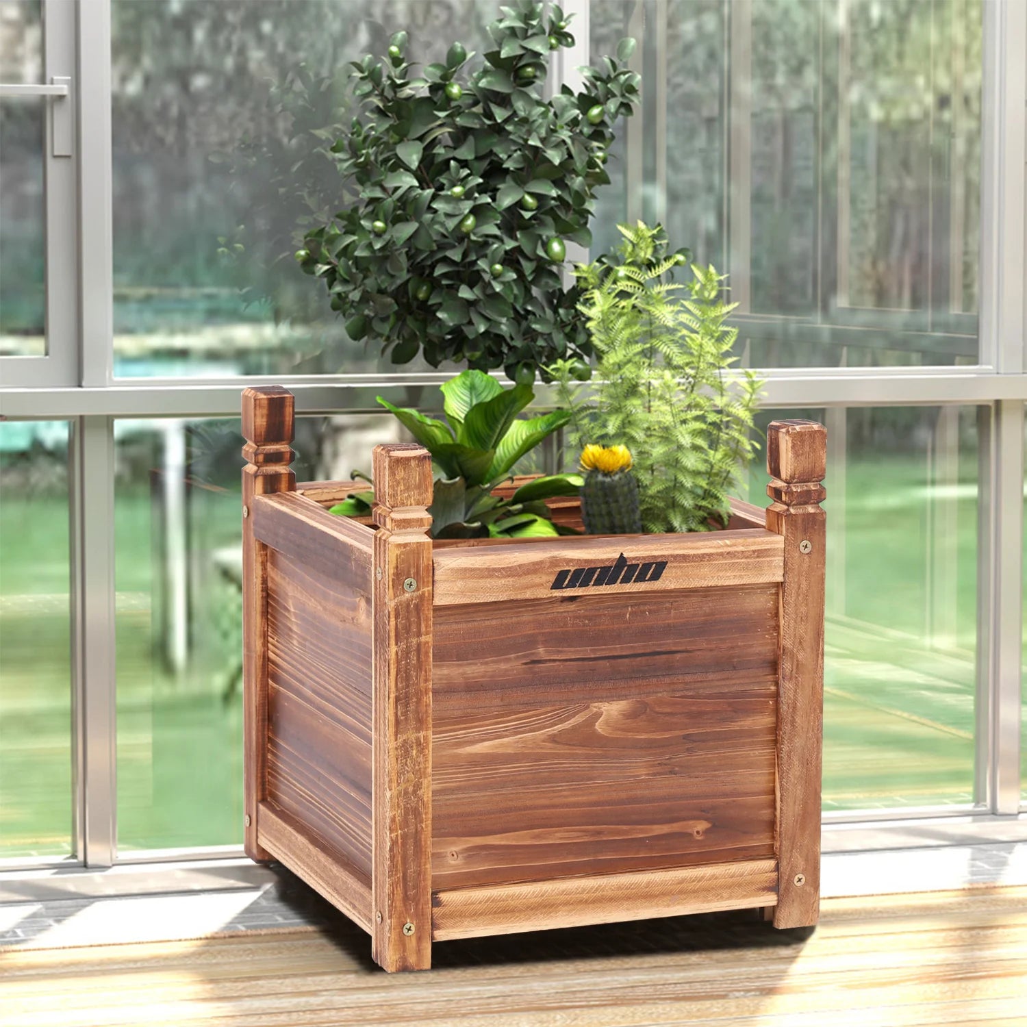 Raised garden bed flower or vegetable planter window mounted plant box for yard wood planting