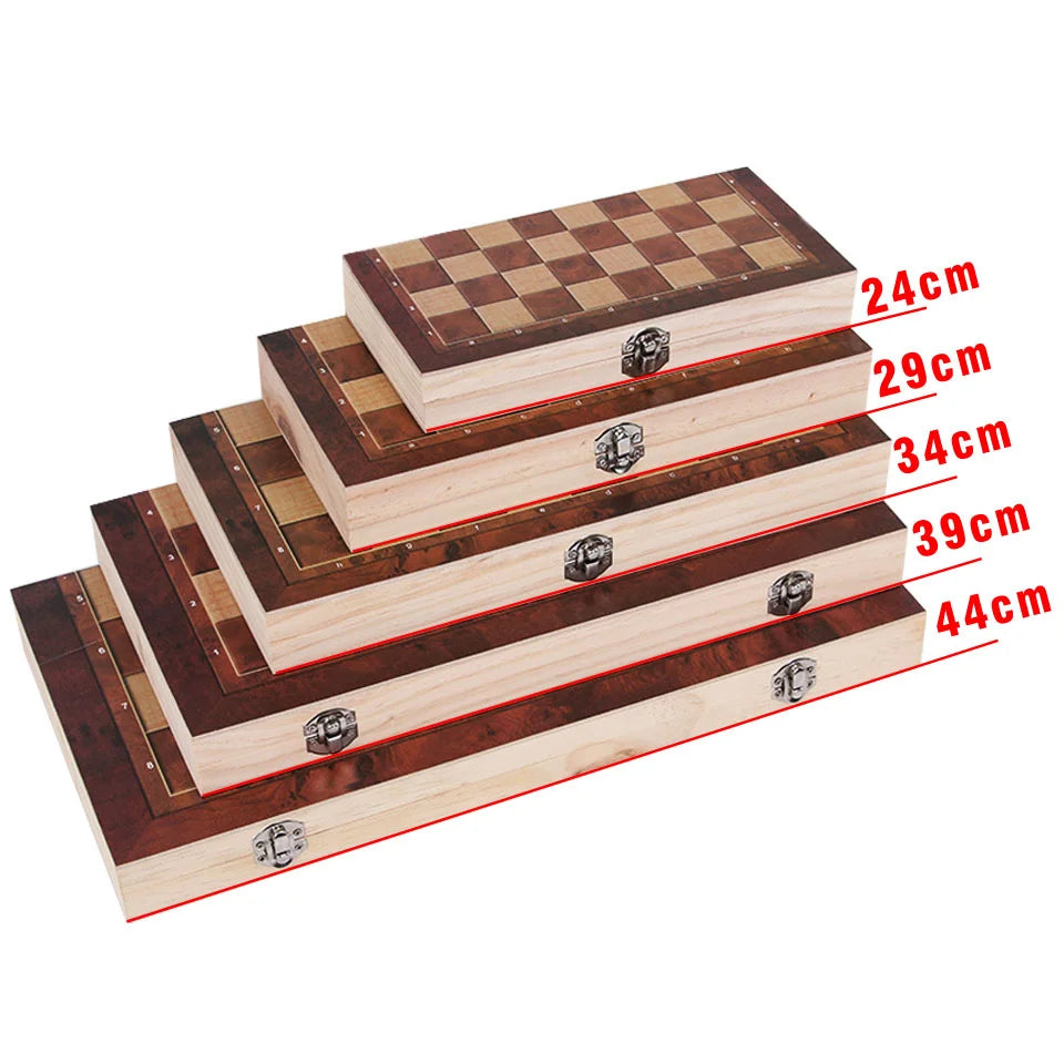Chess game 3 in 1 set wooden backgammon checkers indoor travel folding chessboard pieces chessman