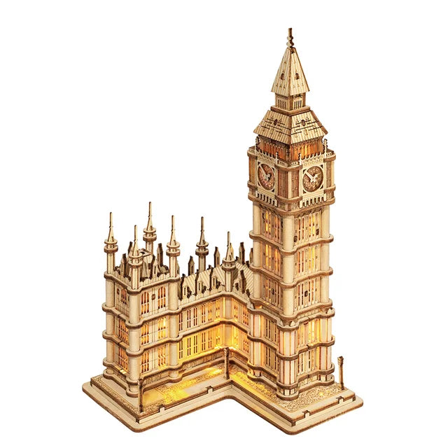 Robotime 3d puzzle wooden kits diy tower bridge big ben set eiffel model kit home decor birthday gifts - tg507 / united