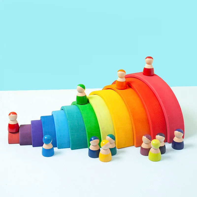 Diy children’s wooden toy creative stacked rainbow building blocks large size montessori educational toys for children