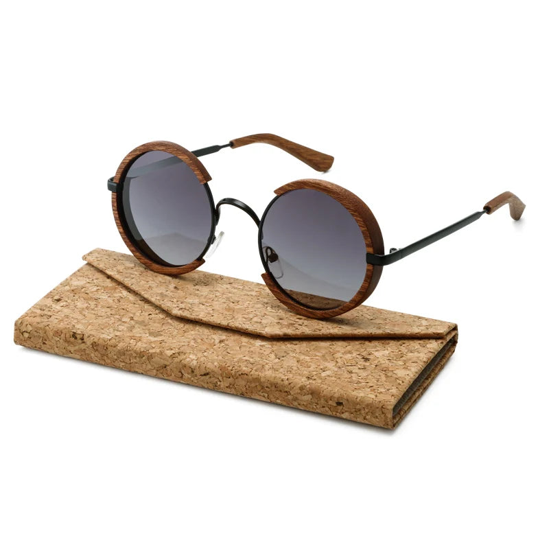 All seasons men handmade wooden polarized sunglasses gradient gray lenses uv400 retro style round women sun glasses