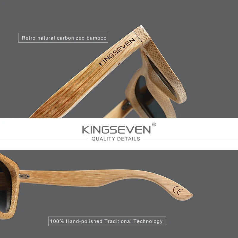 Kingseven polarized natural wooden sunglasses for men women full bamboo frame retro handmade eyewear square uv400 lens