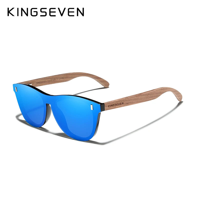 Kingseven handmade black walnut sunglasses wood polarized men women uv400 protection original accessories - blue