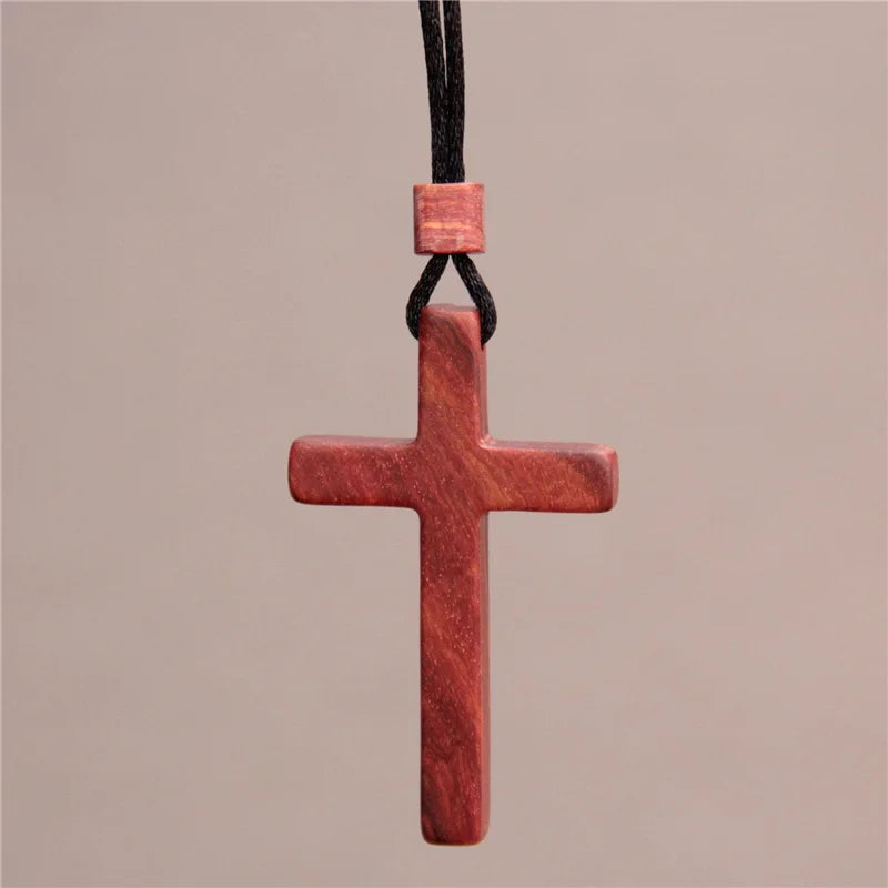 High-grade solid wood cross pendant necklace women men jewelry precious mahogany sandalwood female male gift - 55mm