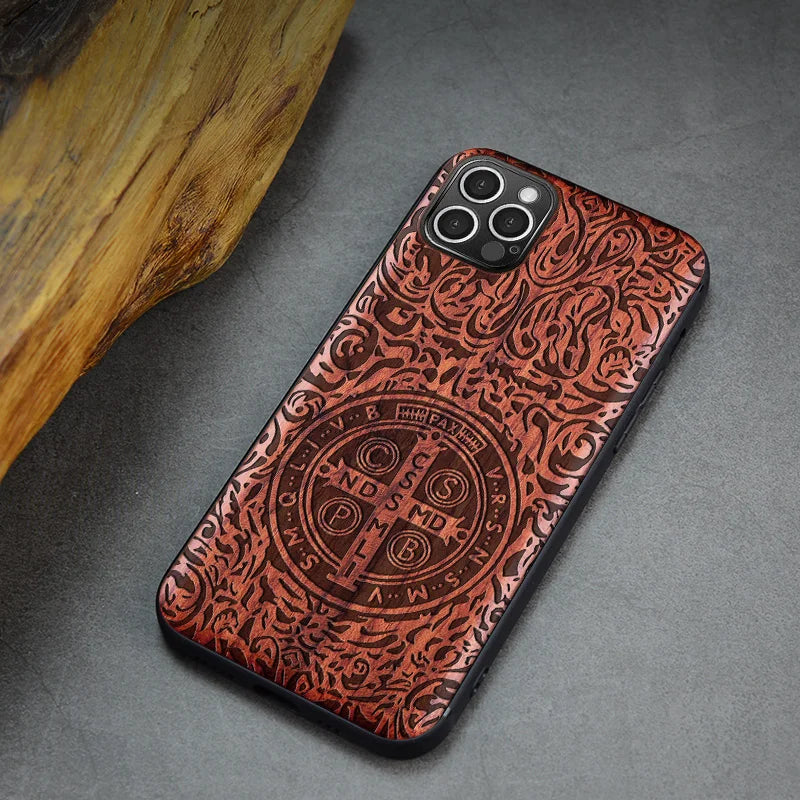 Real wood phone case for iphone 15 pro max shockproof wooden cover 11 12 13 14 xr xs 7 8 plus funda - color / x