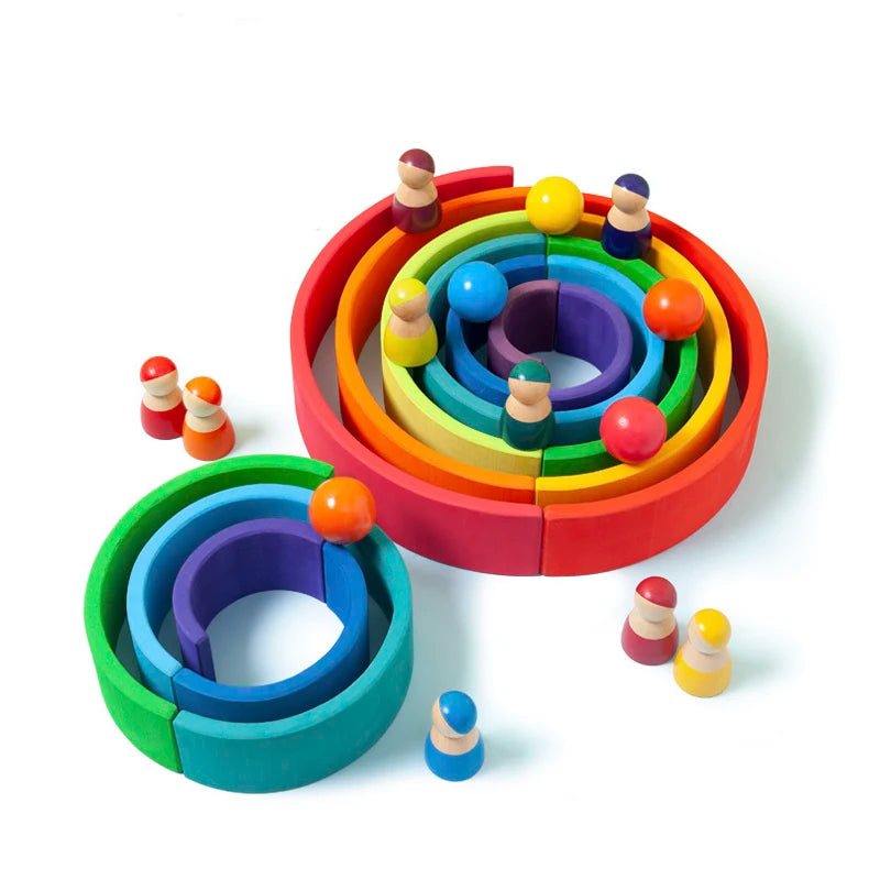 Diy children’s wooden toy creative stacked rainbow building blocks large size montessori educational toys for children