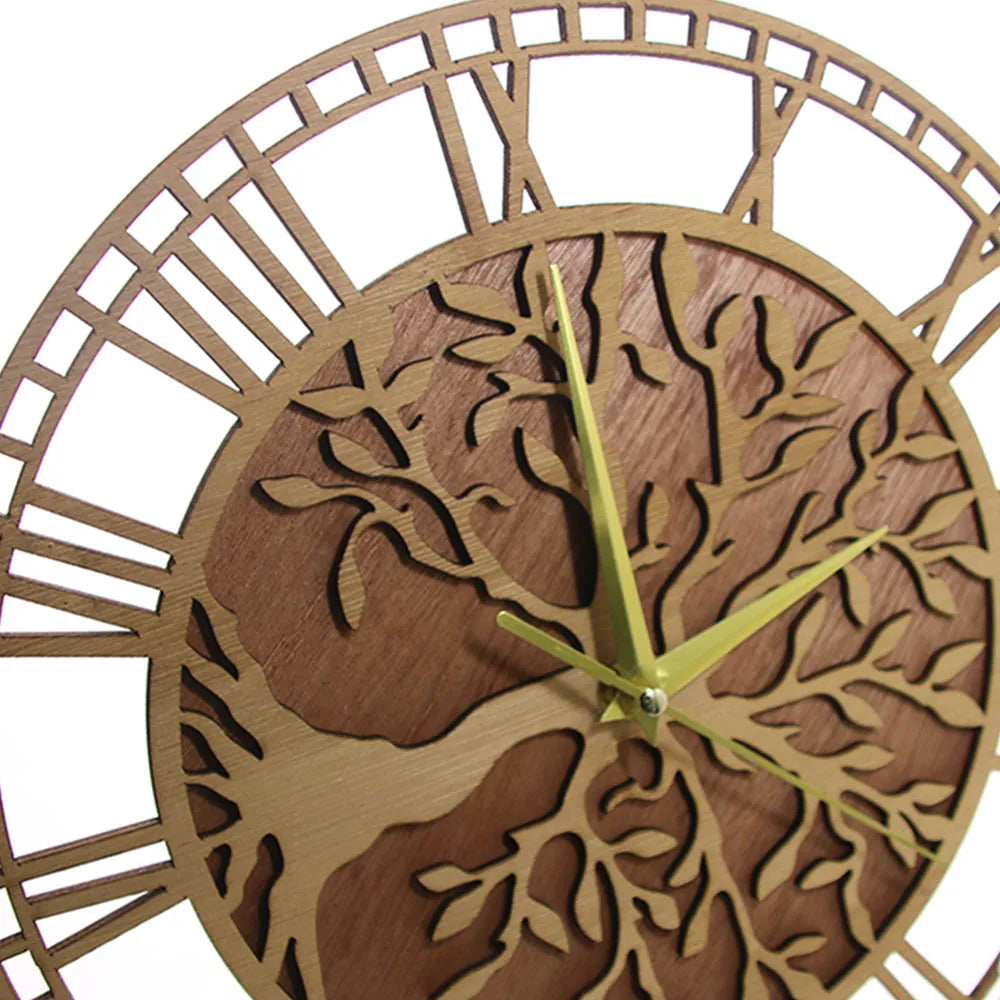 Tree of life wooden wall clock farmhouse style family art silent home decor laser cut watch housewarming gift