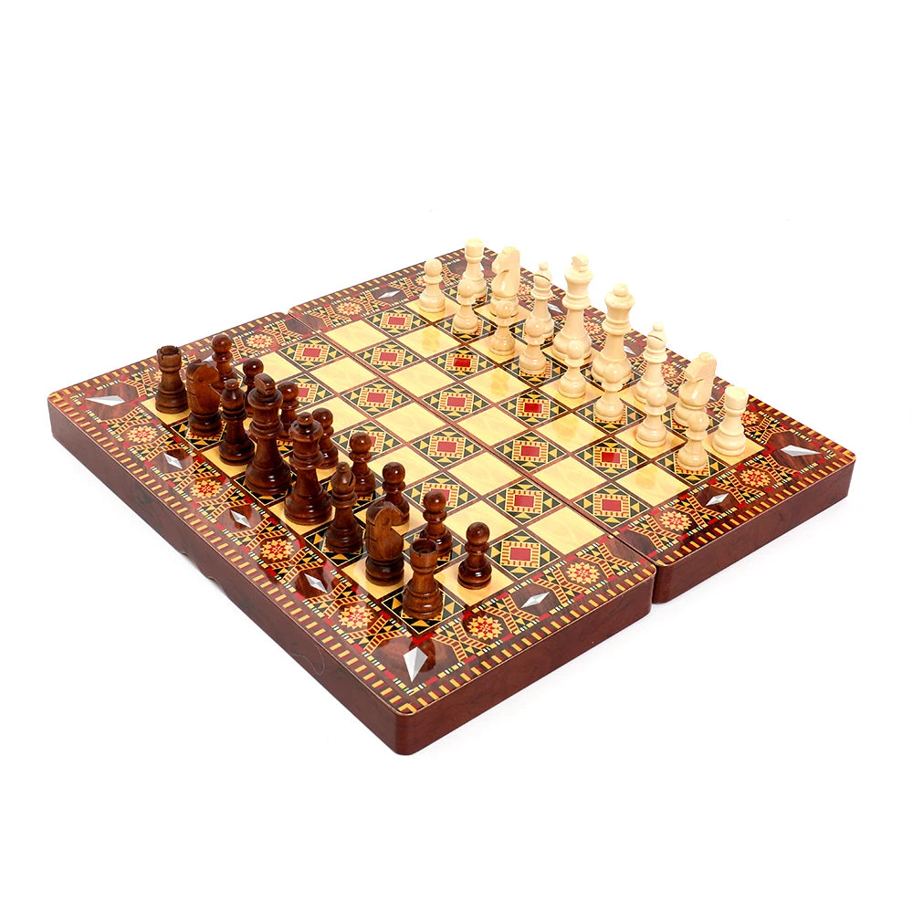 Luxury knight checkers chess backgammon foldable intellectual entertainment game 40x40cm portable 3-in-1 board multiple