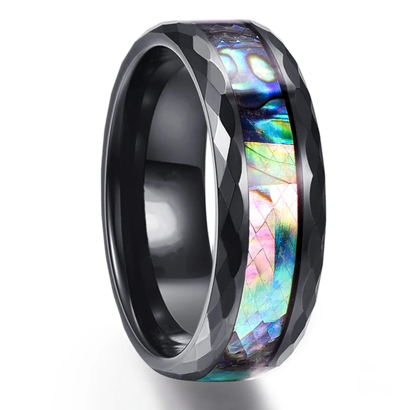 2023 fashion 8mm men black titanium wild life hunting ring koa wood inlay deer family silhouette steel wedding band