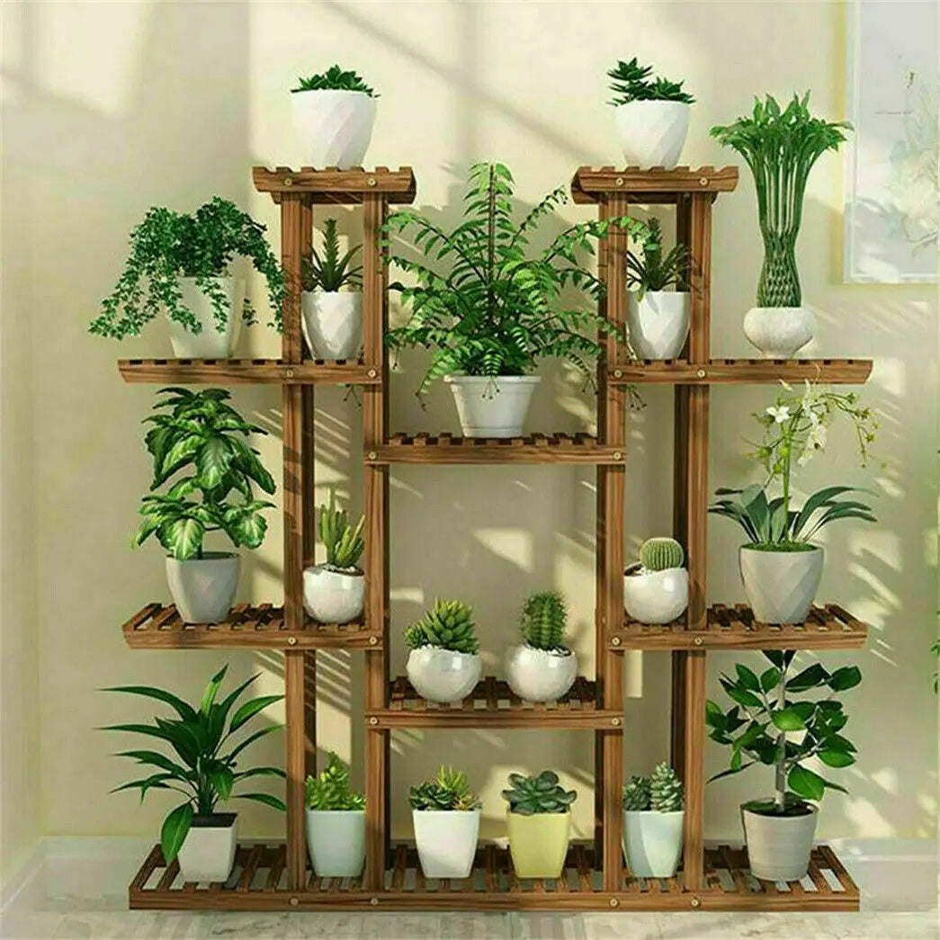 Unho multi-tier plant stand 46in height wood flower rack holder 16 potted display storage shelves indoor outdoor