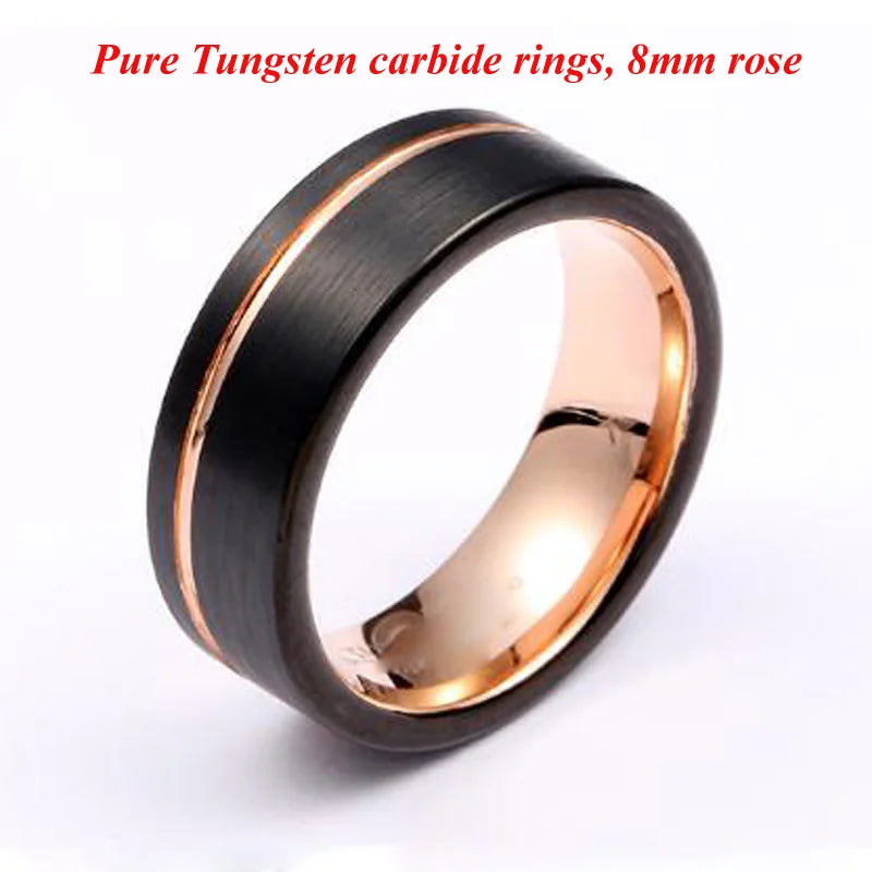 Designer high quality koa wood meteorolite 18k rose gold plated tungsten jewelry wedding band fashion rings for men