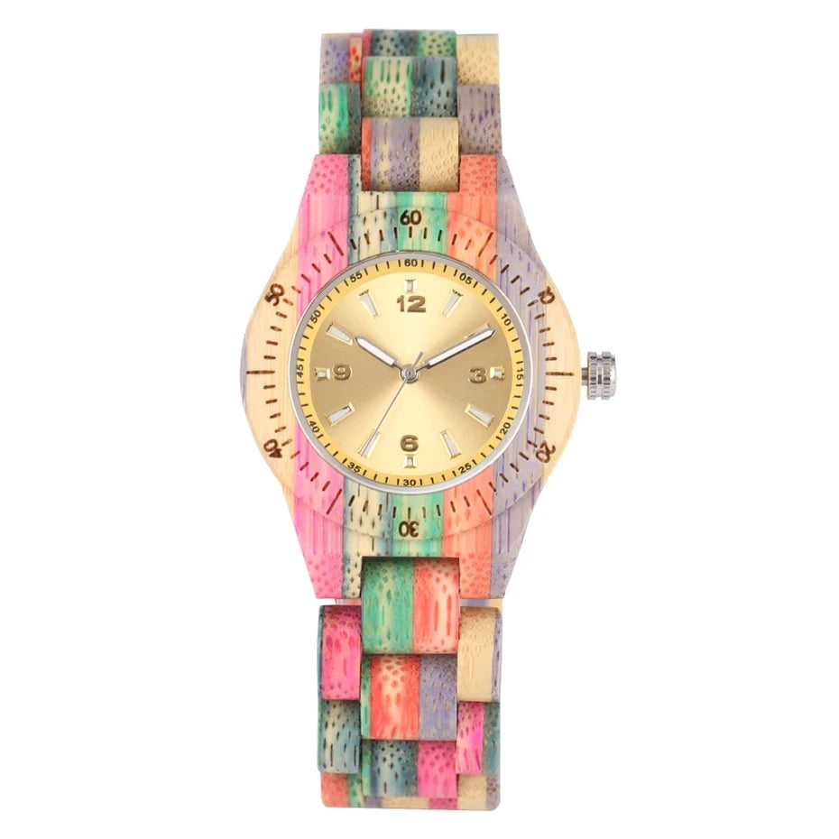 Women wood watch 100% handmade natural colorful bamboo quartz wristwatch design luxury montre bambu dama madera relojes