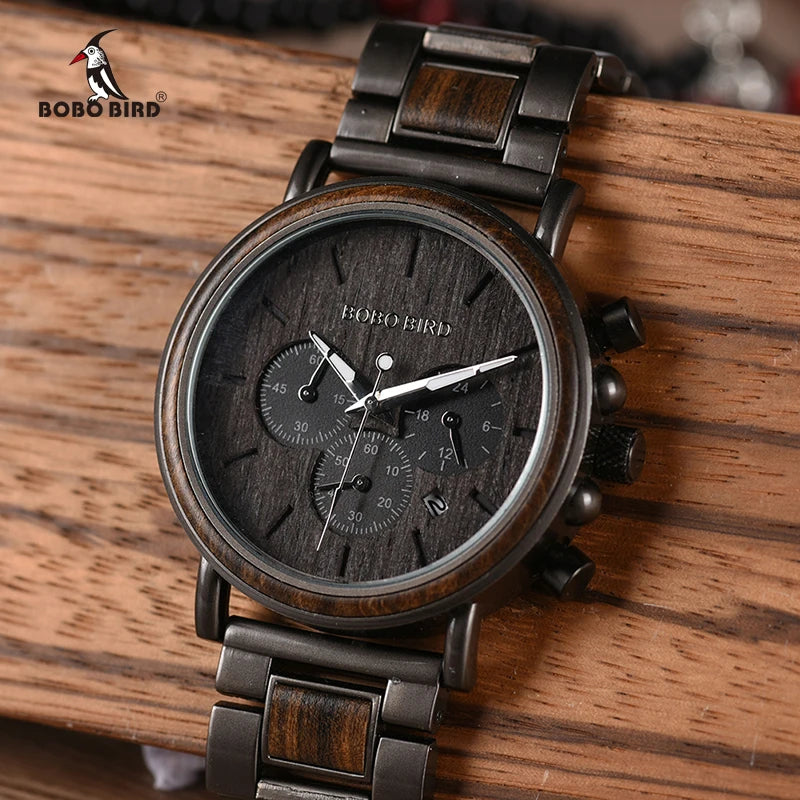 Bobo bird wood men watch relogio masculino top brand luxury stylish chronograph military watches timepieces in wooden