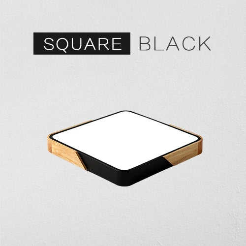 Wooden round square led ceiling light bedroom neutral white cool warm 36w 24w 18w 110-240v - black / 30x30x5cm / rc
