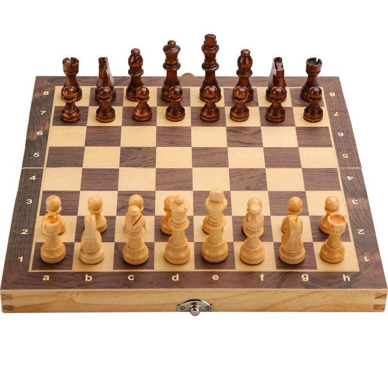 Chess set large magnetic wooden folding felted game board 39cm*39cm interior storage adult kids gift family - 39x39cm