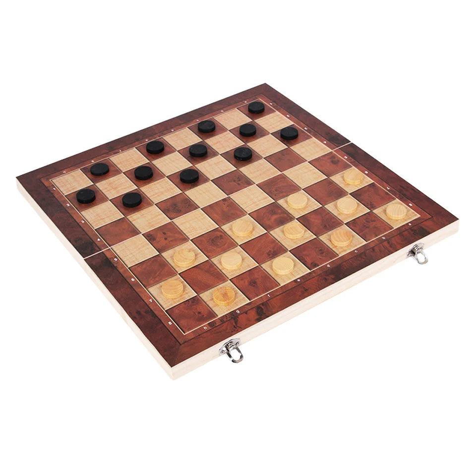 Chess game 3 in 1 set wooden backgammon checkers indoor travel folding chessboard pieces chessman