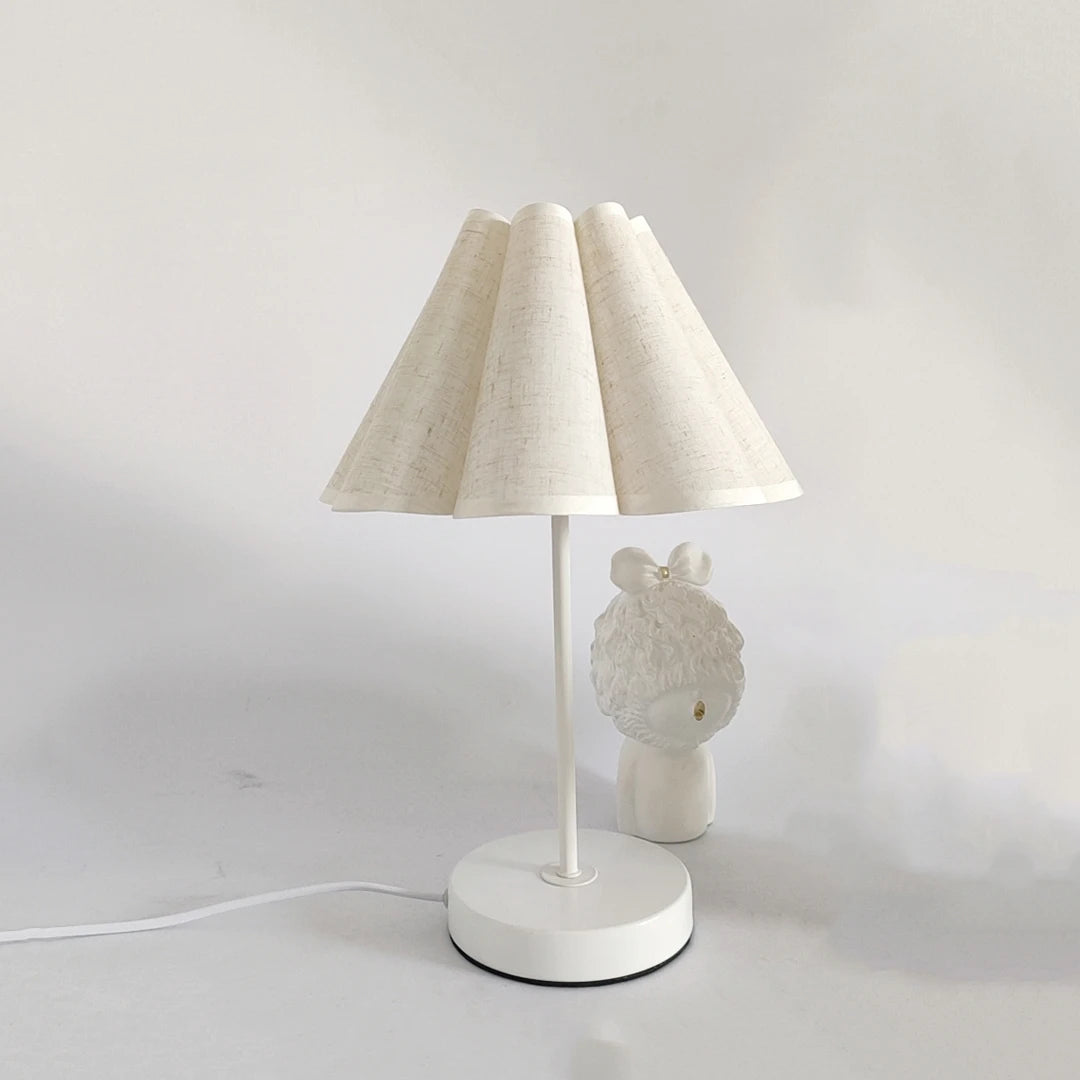 Simple designs wood table lamp with 3 color lamp korean style white linen round bedside desk lamps for home bedrooms