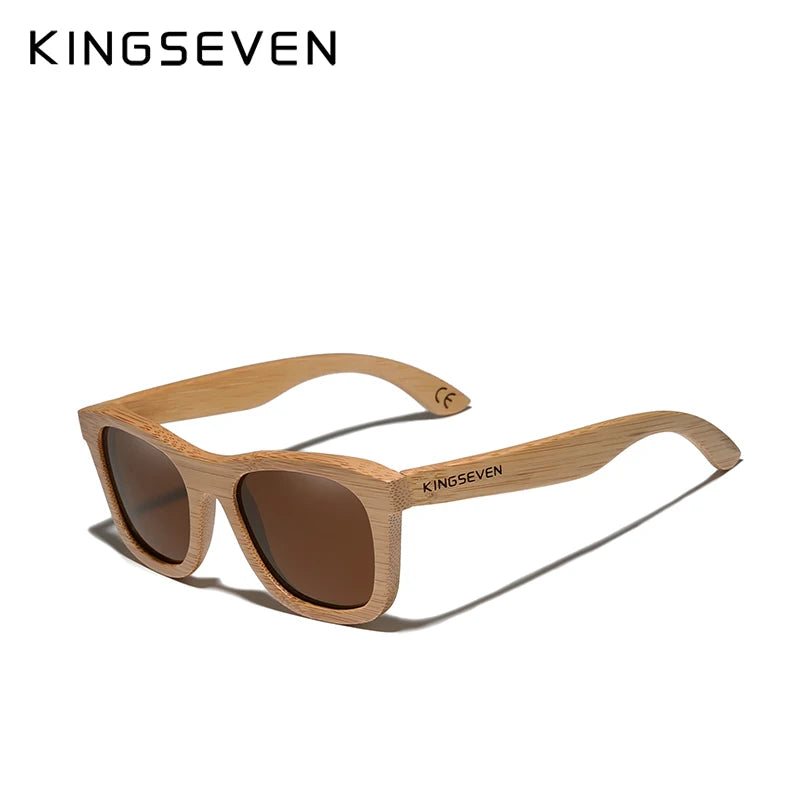 Kingseven polarized natural wooden sunglasses for men women full bamboo frame retro handmade eyewear square uv400 lens